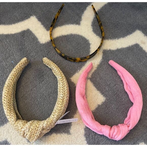 J. Crew Factory Accessories - J. Crew Factory Headbands, Pink Knotted NWOT, Rafia Knotted NWT, Tortoise EUC